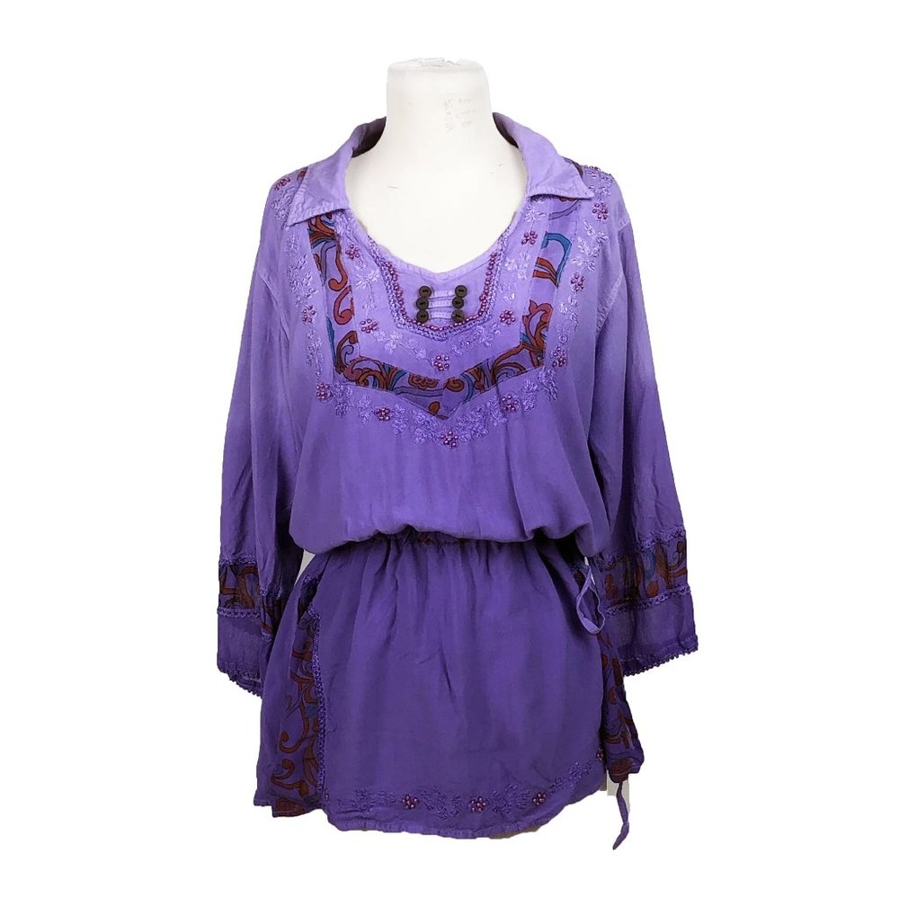 Just Cruising One Size Embroidered Boho Dress